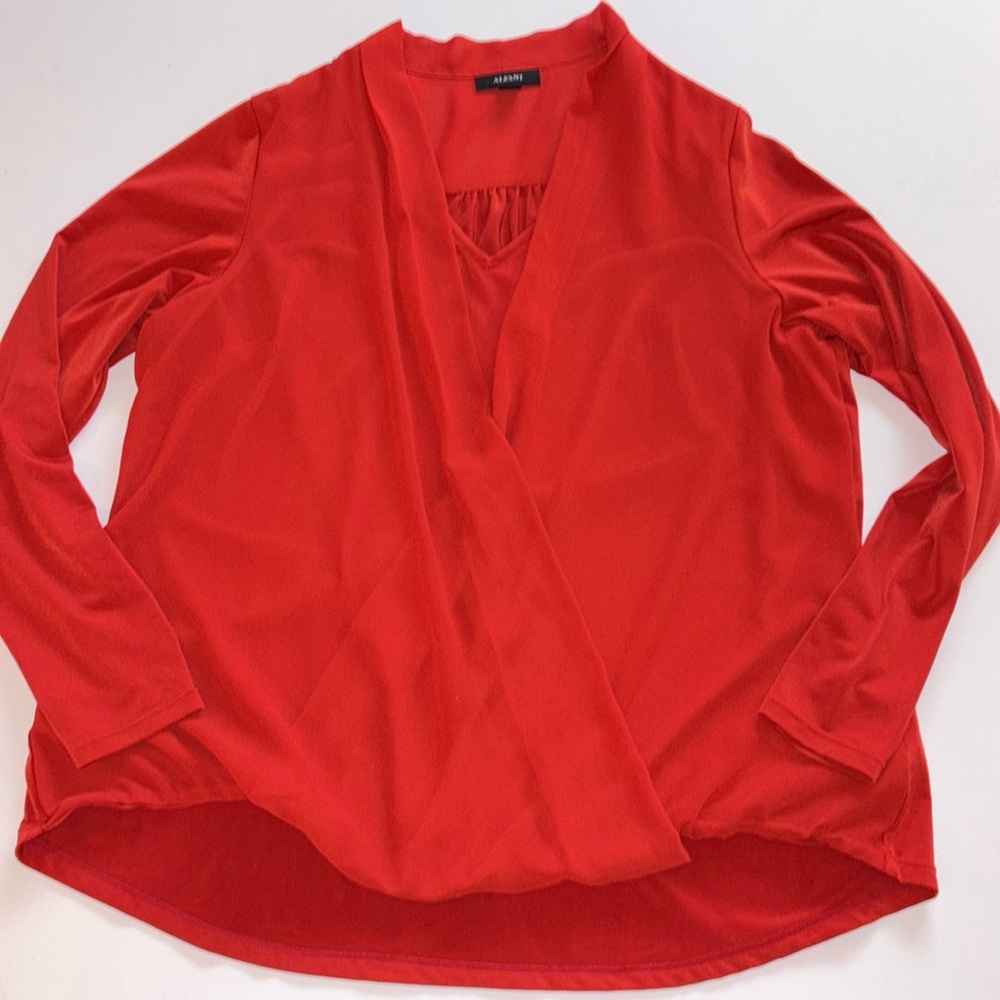 Alfani SURPLICE Long Sleeve Red Top OX BURNT RED SURPLICE FAUX WRAP LONG SLEEVE
